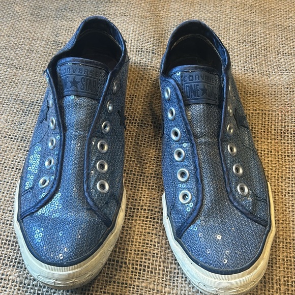 Converse All Star Blue Sequin low Top Sneaker tennis shoes size 8.5 - Picture 5 of 11